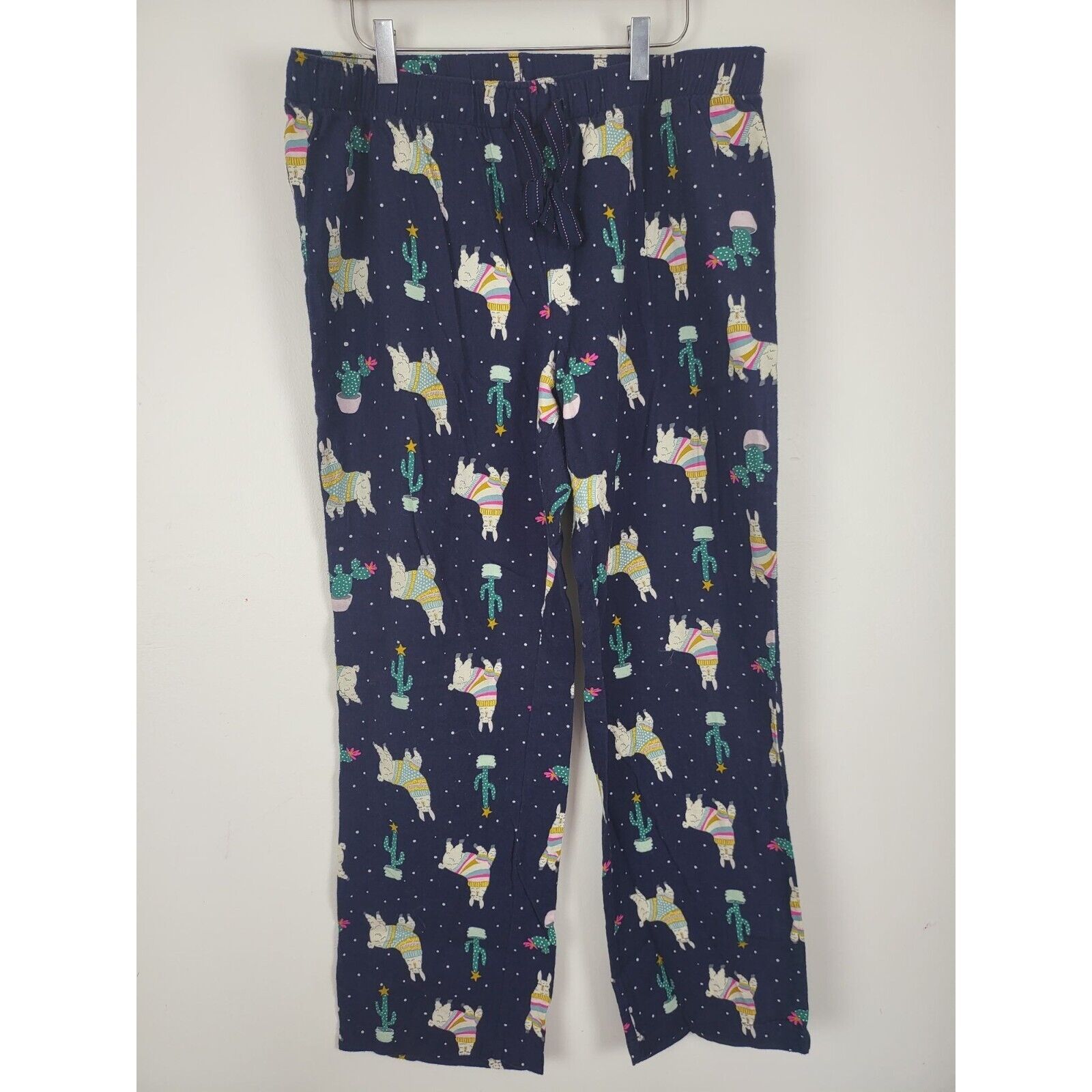 Old Navy Christmas Pajama Pants L Womens High Rise Straight Leg Blue Alpaca