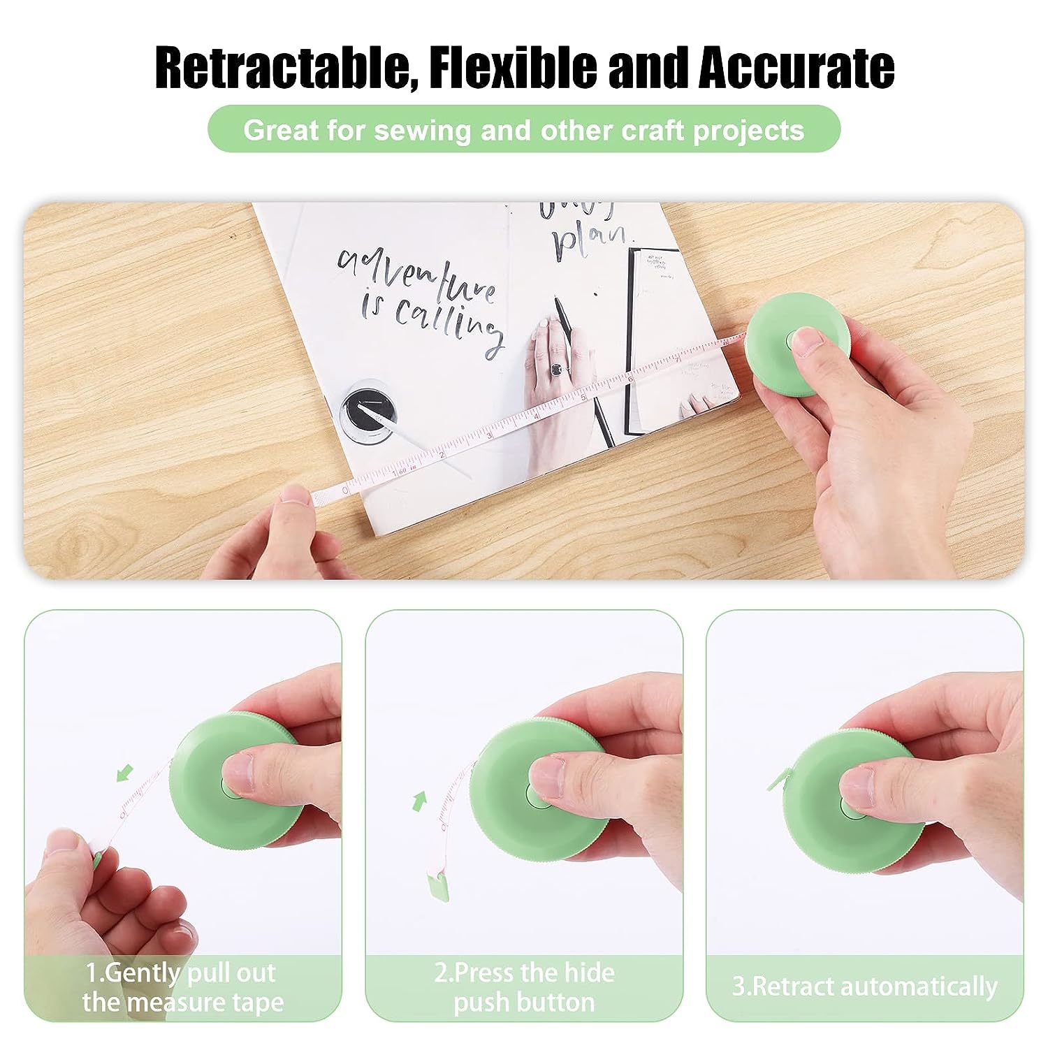 Measuring Tape Retractable, 60 Inch Soft Fabric Tape Measure for Body, Push  Button Sewing Measurement Tape for Cloth Waist