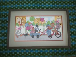 Framed &amp; Double Matted ANIMAL PARADE CROSS STITCH Wall Hanging - 15 3/4&quot;... - $25.00