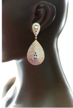 3.25" Long Pave Aurora Borealis Rhinestone Clip On Earring Stage Costume Jewelry - $20.90