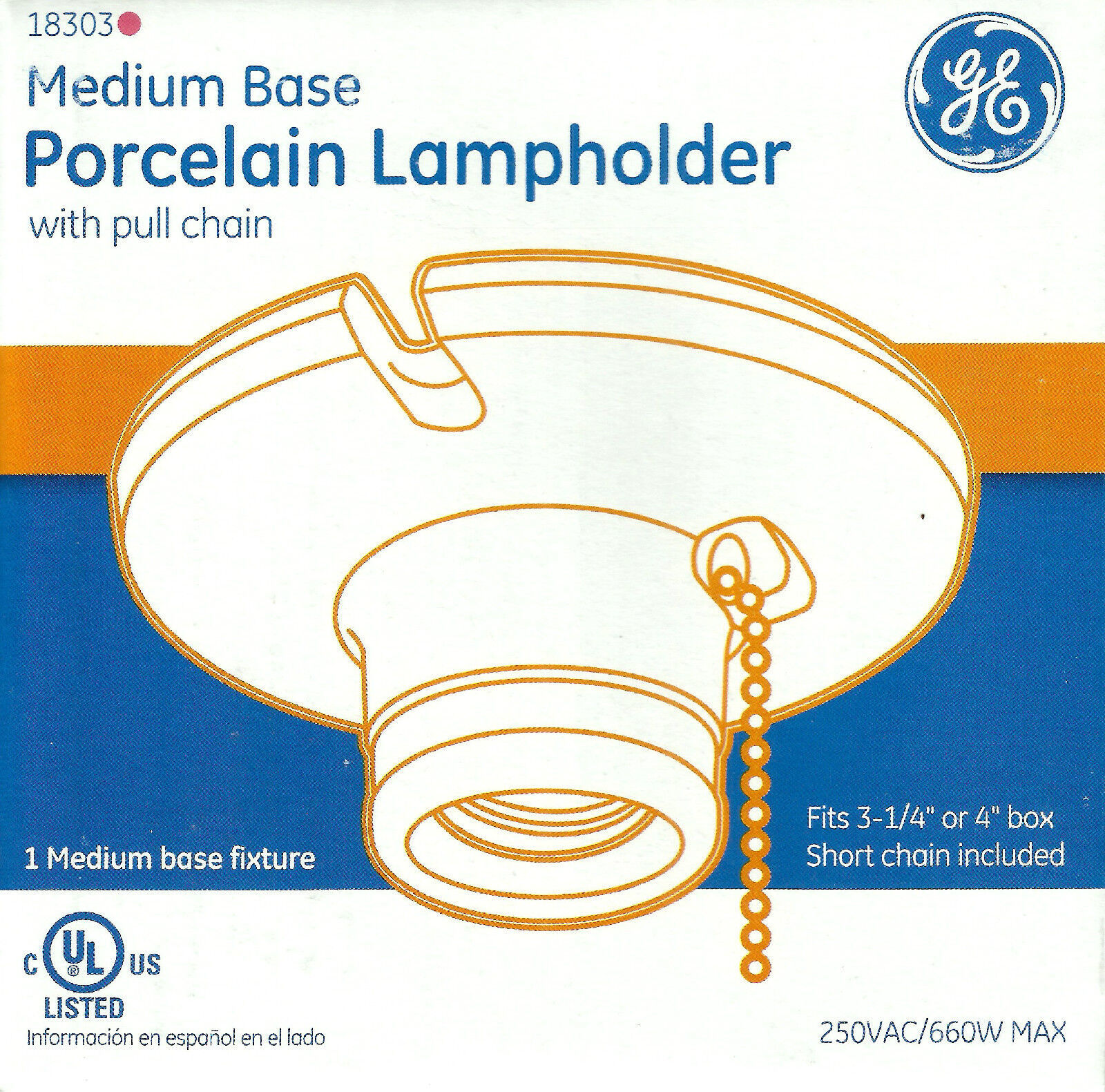 GE Porcelain Light Bulb LAMPHOLDER Fixture Keyless Pull chain or