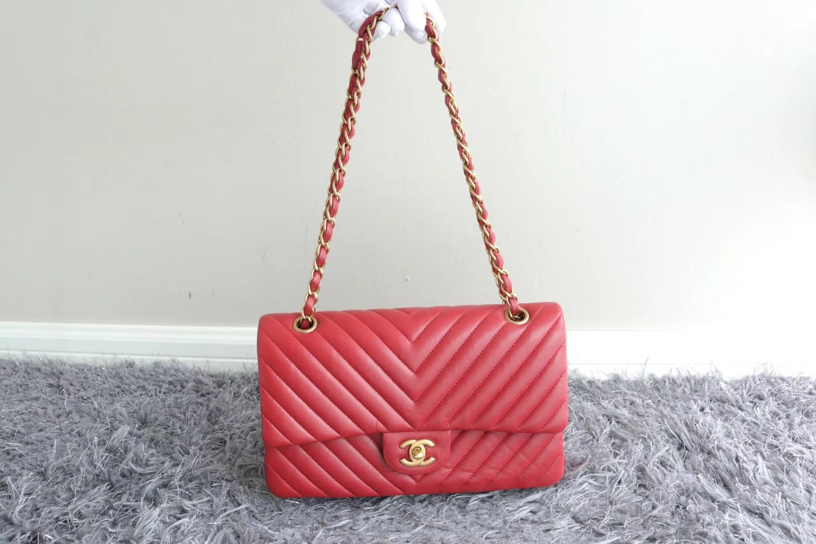 100% AUTH Chanel RARE Red Lambskin Chevron and 50 similar items
