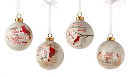Christmas Memorial Ornaments Set of 4 Cardinal with Sentiment Ceramic 3.8" High