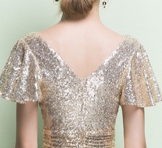 GOLD Maxi Sequin Dress Cap Sleeve High Waist Retro Style Plus Size Sequin Dress image 10