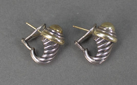 David Yurman Sterling Silver .925 &amp; 14K Gold Cable Shrimp Earrings - $358.99