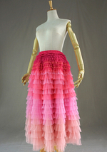 Pink Blush Nude Tiered Tulle Skirt Women High Waist Tiered Tulle Skirt Plus Size image 3