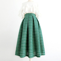 Sage Green Winter Midi Skirt Holiday Skirt Lady A-line Woolen Pleated Skirt Plus image 7