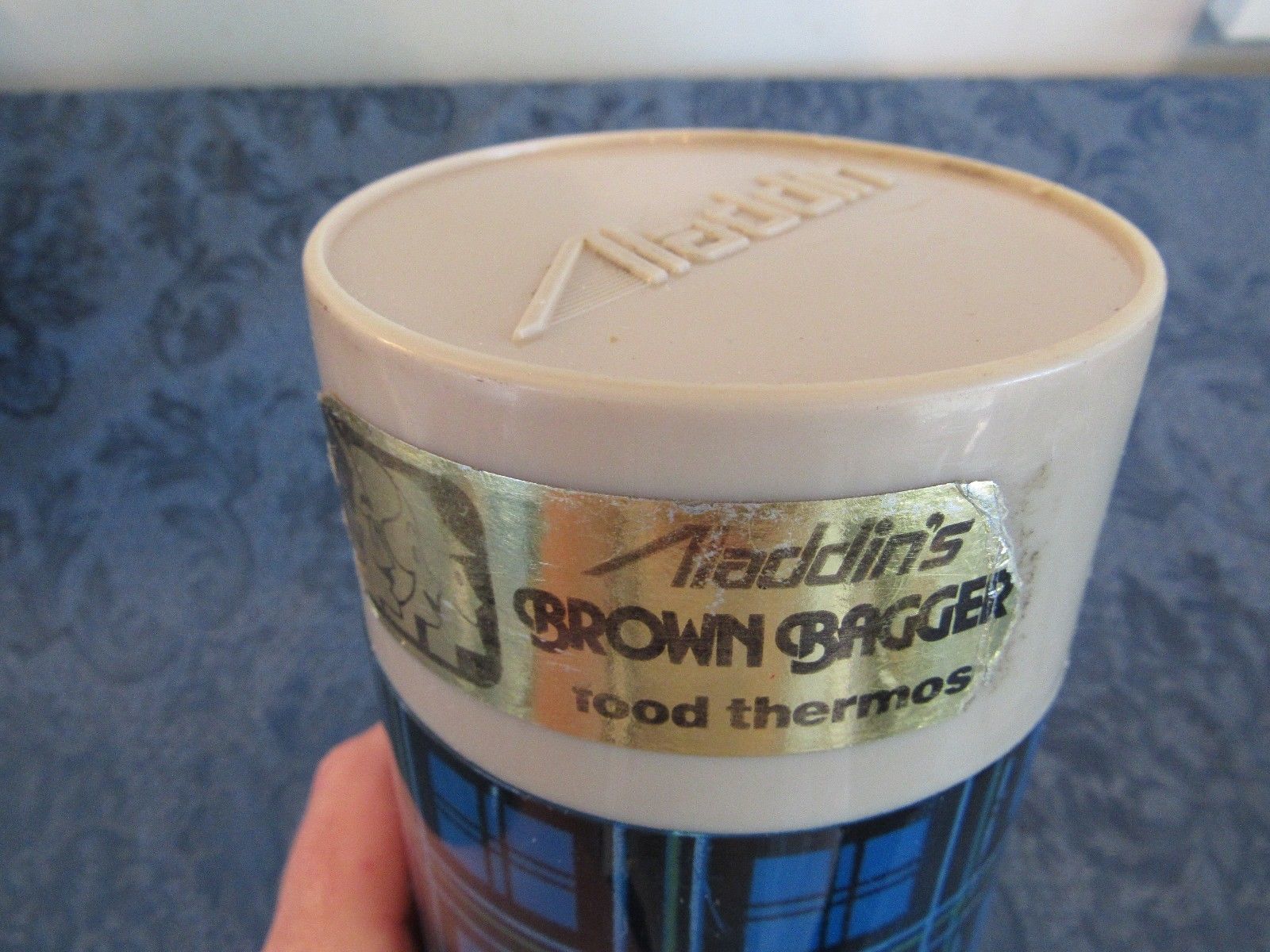 Vintage Aladdin Thermos Bottle Coffee Soup Food Container Pint Wide Mouth  Brown Bagger Plaid Lid Complete 