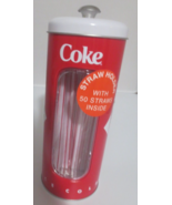 Coca-Cola Coke Ice Cold Metal Straw Dispenser Holder  with Bottle Straws - $11.39