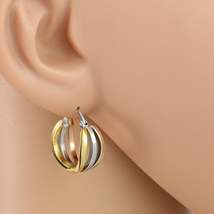 Tricolor Silver, Gold & Rose Tone Hoop Earrings- United Elegance - $21.99
