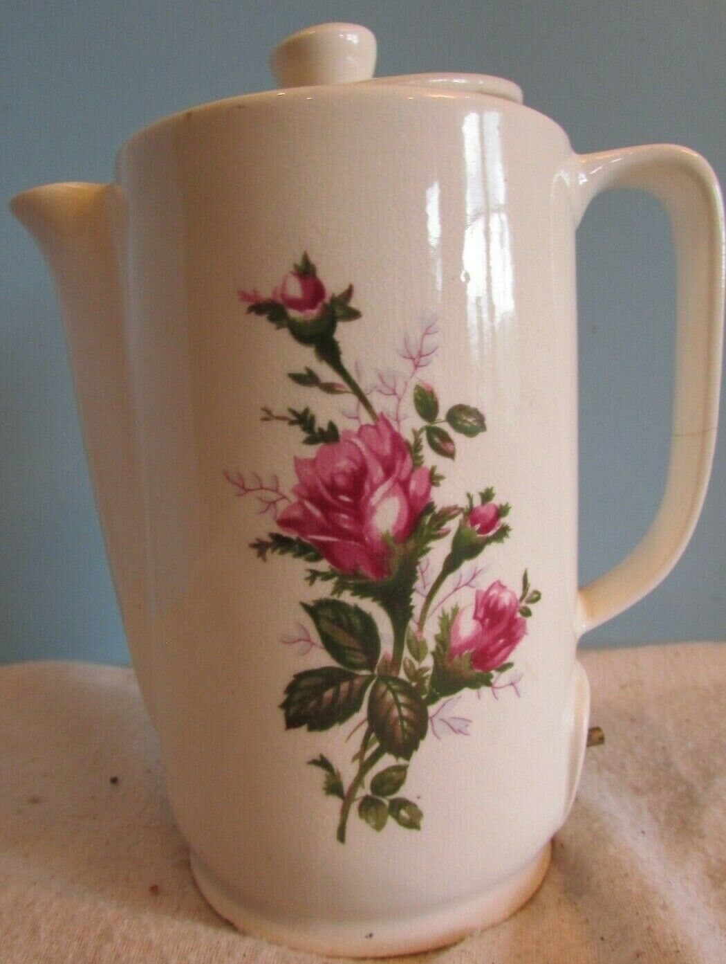 Hot Water Kettle Pot Tea Vintage Electric White Ceramic Porcelain 6 Rose  Japan