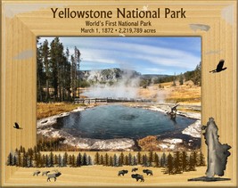 Yellowstone National Park with Geyser Laser Engraved Wood Picture Frame (4 x 6)  - $29.99