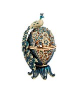 Jeweled Spice Box with Flowers and Peacock in Blue and Amber - $79.20