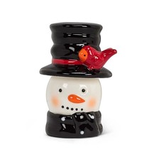 Christmas Snowman Salt Pepper Shakers Black Top Hat Cardinal 4.75" High Ceramic image 1