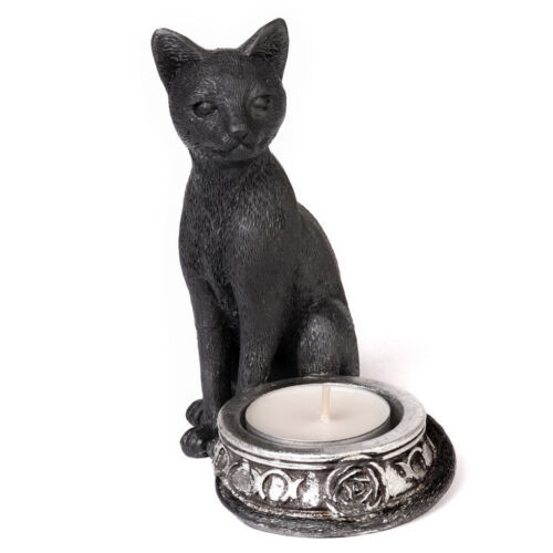 Alchemy Gothic Black Cat Tea Light Candle Holder Goth Kitty Decor Gift