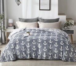 Grey Anchor - Throw 50"x60" - Fleece Fuzzy Soft Plush Couch Bed Sofa Blanket - $25.98