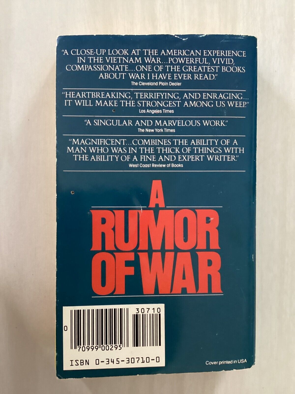 A RUMOR OF WAR - Philip Caputo - TRUE - US MARINE CORPS IN VIETNAM WAR ...