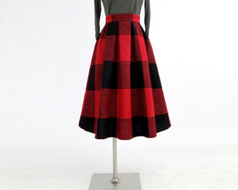 RED PLAID Women Midi Skirt Autumn Classic Plus Size Flannel Long Plaid Skirts image 4