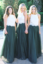 DARK GREEN Bridesmaid Full Tulle Skirt High Waisted Plus Size Tulle Maxi Skirts