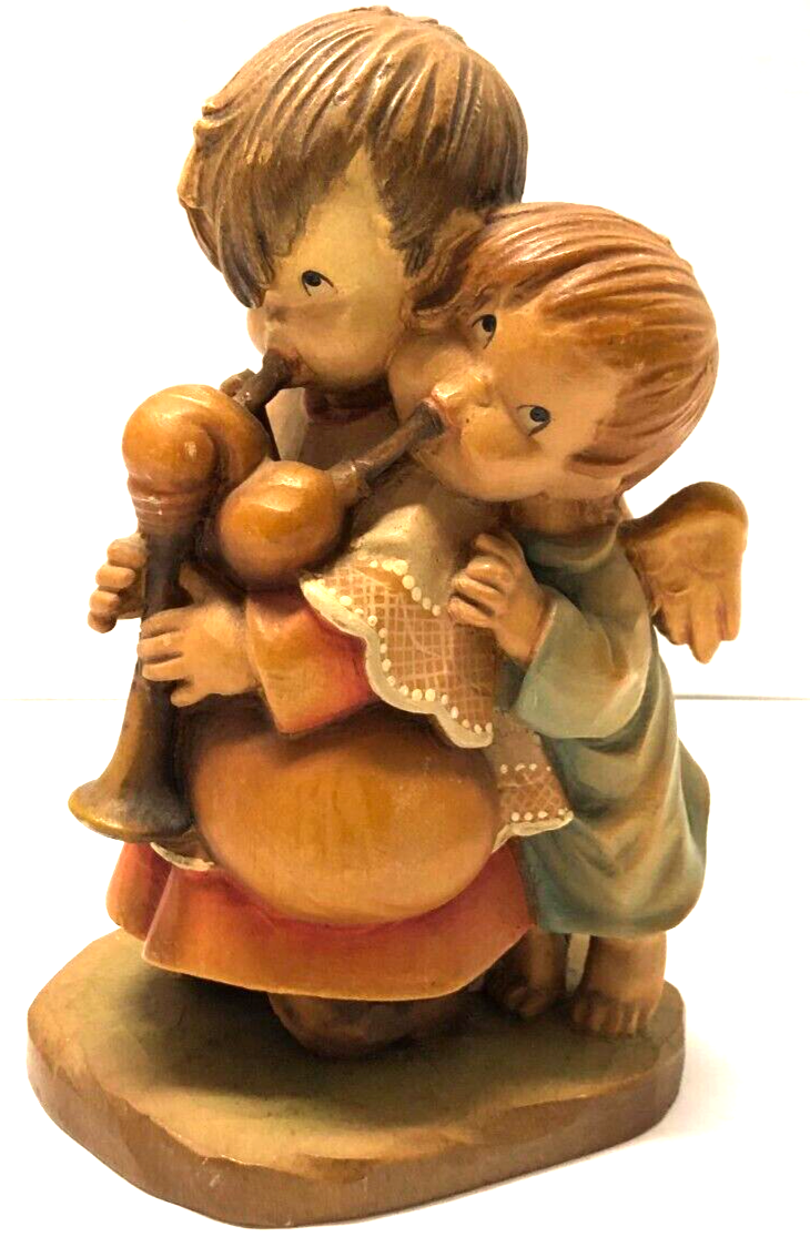 Ferrandiz Angel and Boy Playing Bagpipes 6" Figurine Sculptures