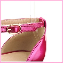 Low Spike Stilletto High Heels Criss Cross Strap Fire Pink PU Leather Sandals  image 5