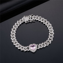Hip Hop 12MM Bling Iced Out Cuban Chain With Heart Crystal Full AAA Pave Men's B - $20.10