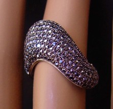 Black Diamond snake Ring - 200 Pave flat top stones size 6 - Signed Ster... - $125.00