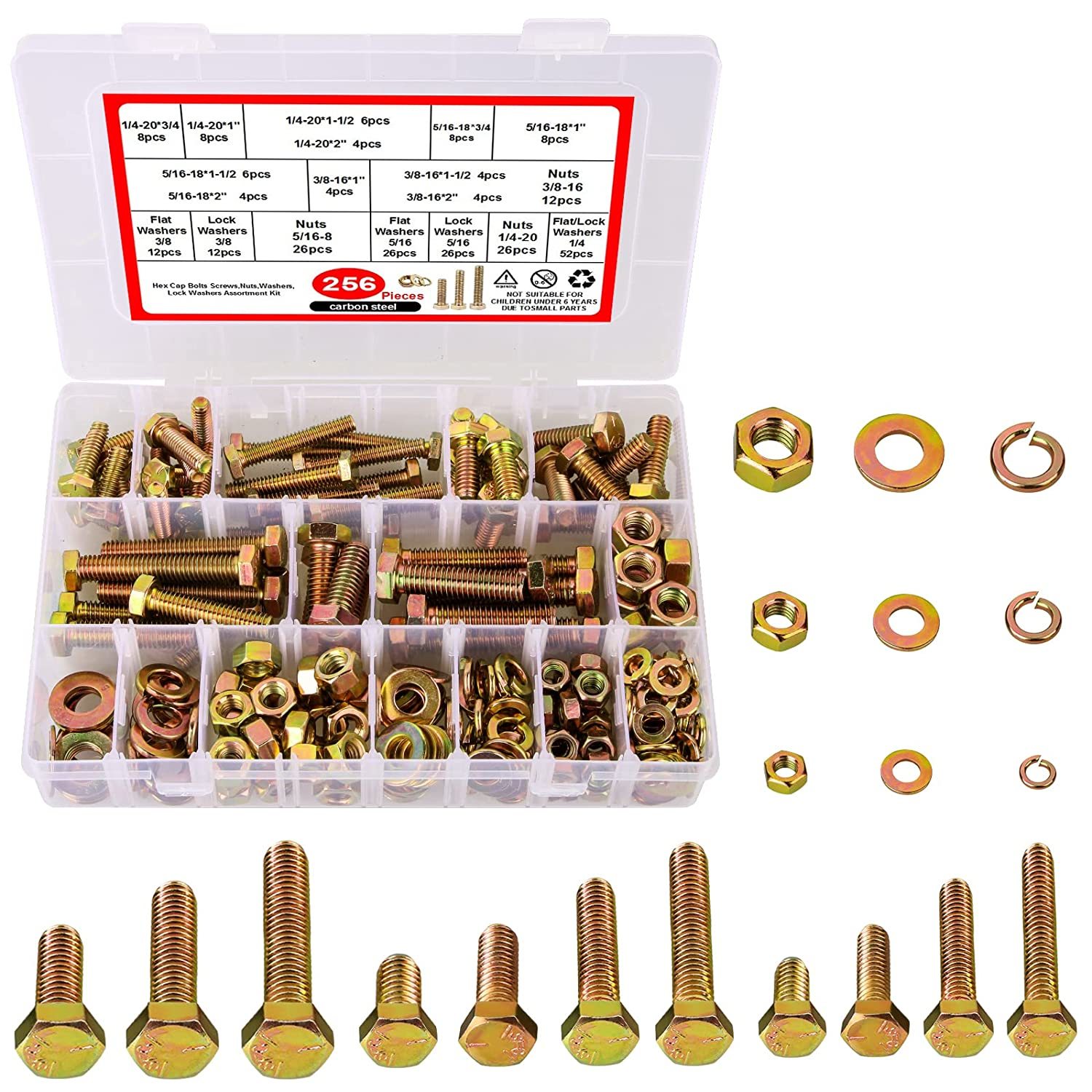 T.K.Excellent Hex Bolts M6, M8, M10, Hex Nuts and Washers, Set with 128  Pieces : : DIY & Tools