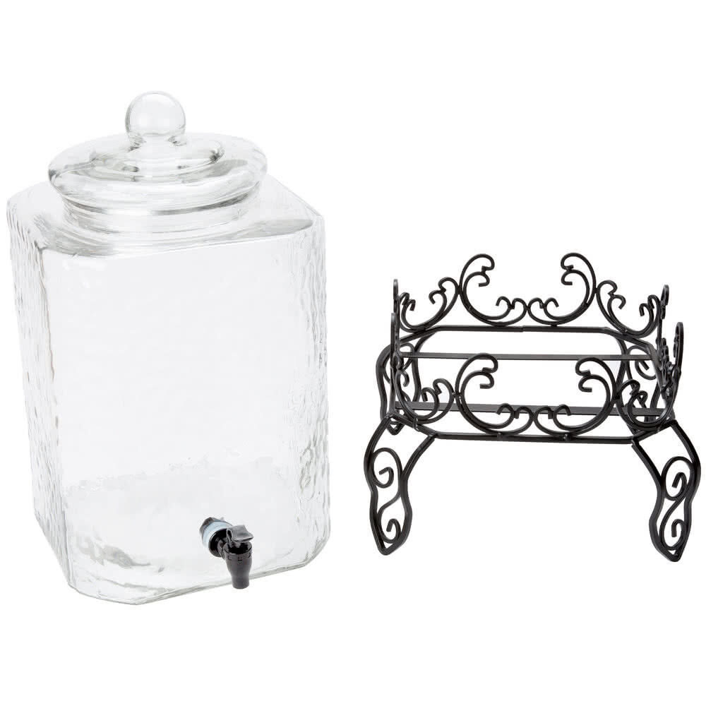 Home Essentials Hammered Glass Beverage Dispenser with Scroll Iron Stand