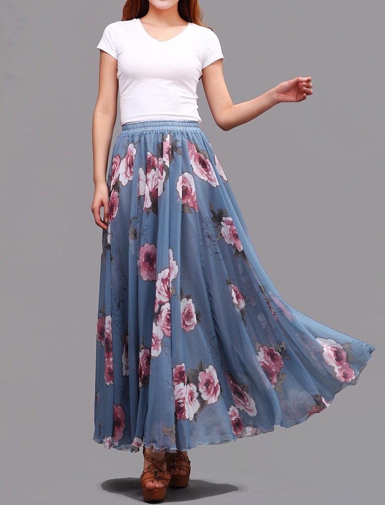 dusty blue maxi skirt