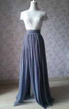 Grey Side Slit Tulle Skirt Bridesmaid Grey Long Tulle Skirt Plus Size