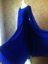 COBALT BLUE Plus Size Long Chiffon dress Gowns Prom Dress Long Sleeve Dresses