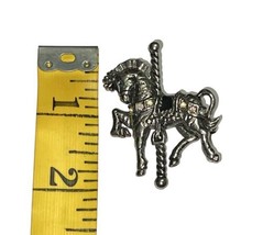 Vintage Danecraft Carousel Horse Brooch Pin Silvertone Rhinestone Sparkle Signed image 1