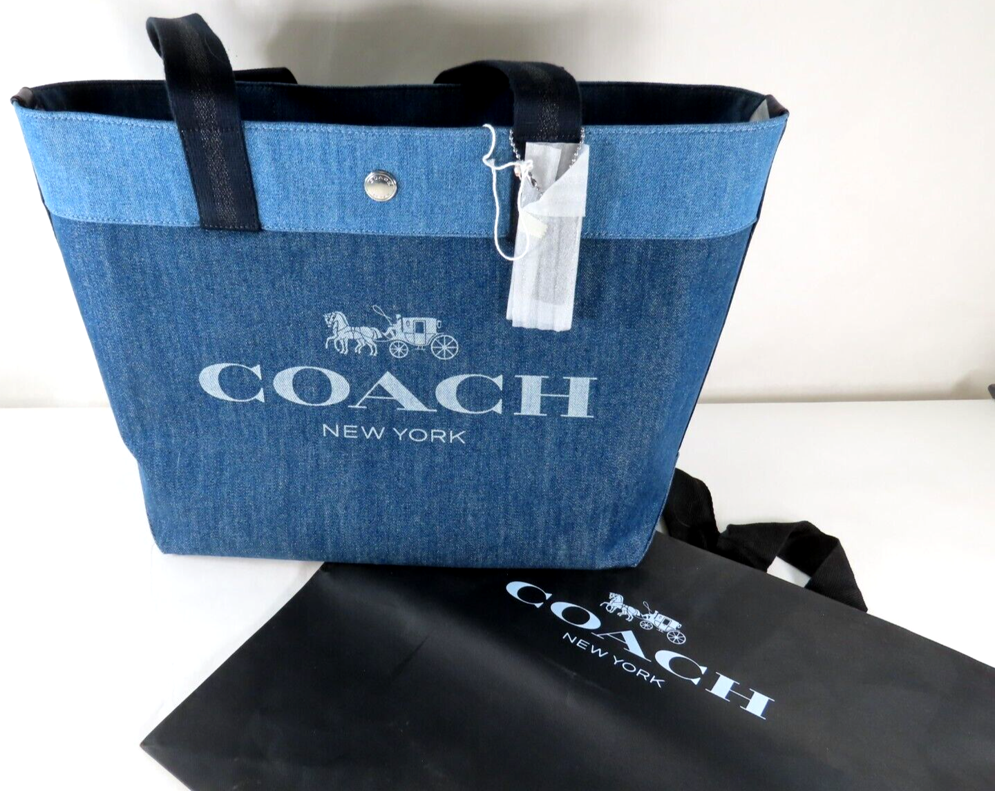 New Coach Blue Denim Canvas Tote Bag E2122 91131