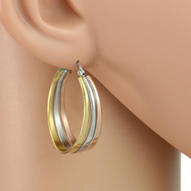 Tricolor Silver, Gold & Rose Tone Hoop Earrings- United Elegance - $23.99