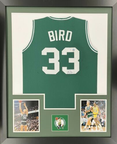 Larry Bird Signed Framed Custom White Pro Style Basketball Jersey