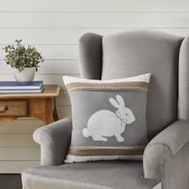 Applique Burlap Bunny Throw Pillow 18x18 Easter Decor - $29.95