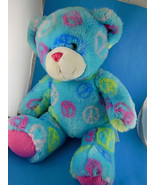 Blue Peace Sign Hippie Teddy Bear 11&quot; Sitting 16&quot; Build A Bear BAB - $11.87
