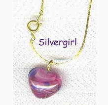 Pink Blue Marbled Heart Necklace Electroplate Gold Plate Chain - $12.00