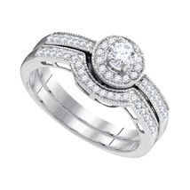 10k White Gold Round Diamond Bridal Wedding Engagement Ring Band Set 1/2 Ctw - $699.00