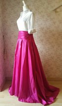 Women High Waist Pleated Party Skirt Plus Size Maxi Formal Skirts- Fuchsia image 3