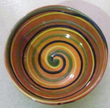 Handmade Earthworks Ceramic Pottery "Orange Swirl" Bowl Barbados by Goldie Spiel - $38.99
