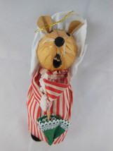 Vtg Hand Made Styrofoam Mouse w Cloth Hat & Gown wood ears Christmas Ornament - $4.62
