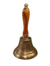 Vintage Brass Wood Handle Hand Held Bell 7.5" School Dinner Nautical India image 3