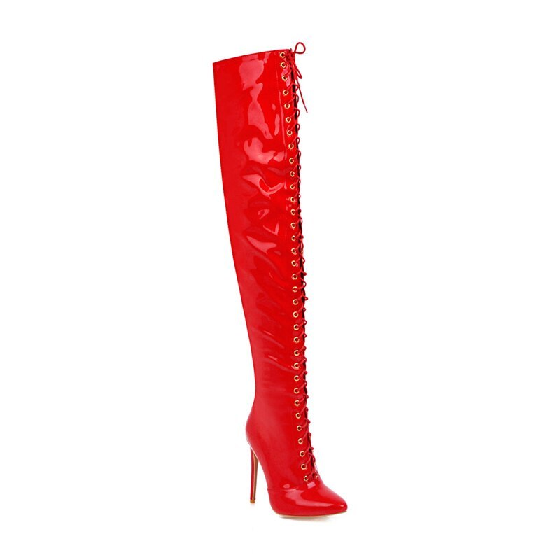 Sexy High Heels Boots Women Over The Knee Boots Pointed Toe Lace Up Thigh High B Women 9139