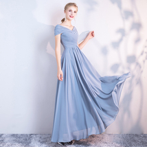 DUSTY BLUE Bridesmaid Dress 2019 Summer Chiffon Dusty Blue Bridesmaid Maxi Dress