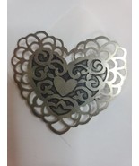 Brooch Pin Heart Shaped Jewelry Cut Out Design Mixed Metal Silver Tone 2.25" w - $9.59