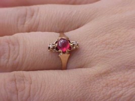 12K Gold Antique Victorian Vintage Genuine Ruby  & Diamond Ring ,1800s - $625.50