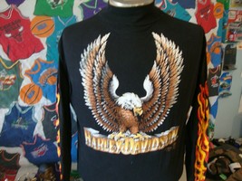 Vintage 80s Harley Davidson 3D Emblem 1989 Eagle Long Sleeve T Shirt L  - $198.49