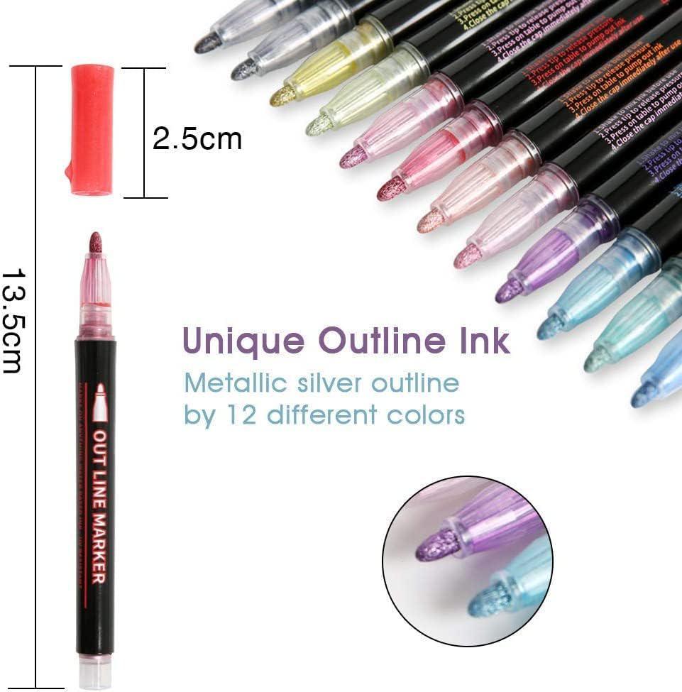 Doodle Dazzles Shimmer Marker Set Outline Markers Shimmer Markers 24 Colors  Metallic Markers for Cards Art
